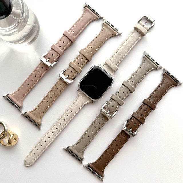 【Apple Watch バンド 41/40/38mm】シンプルレザースリムバンド (ピンク) for Apple Watch SE(第2/1世代)/Series9/8/7/6/5/4/3/2/1