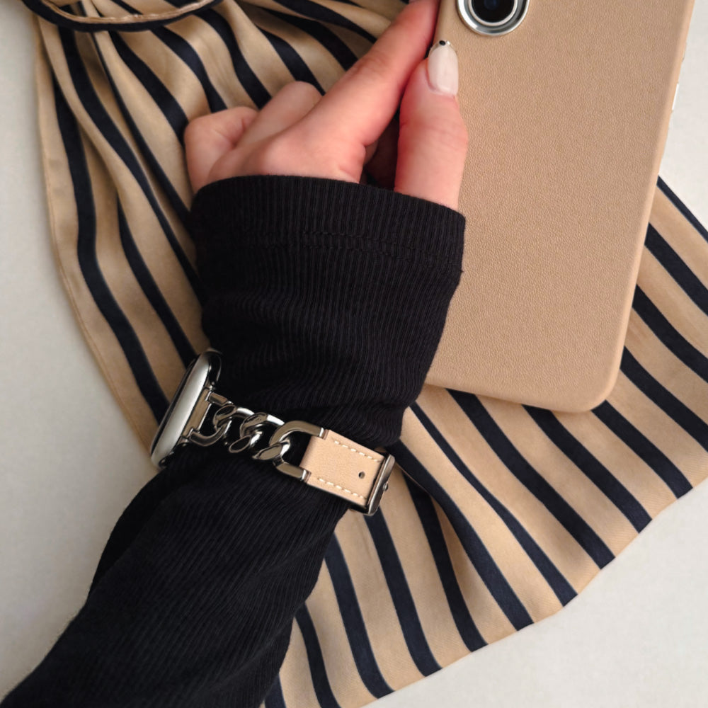 【Apple Watch38/40/41/42(S10)mm】Leather Chain Band for Apple Watch (BROWN)