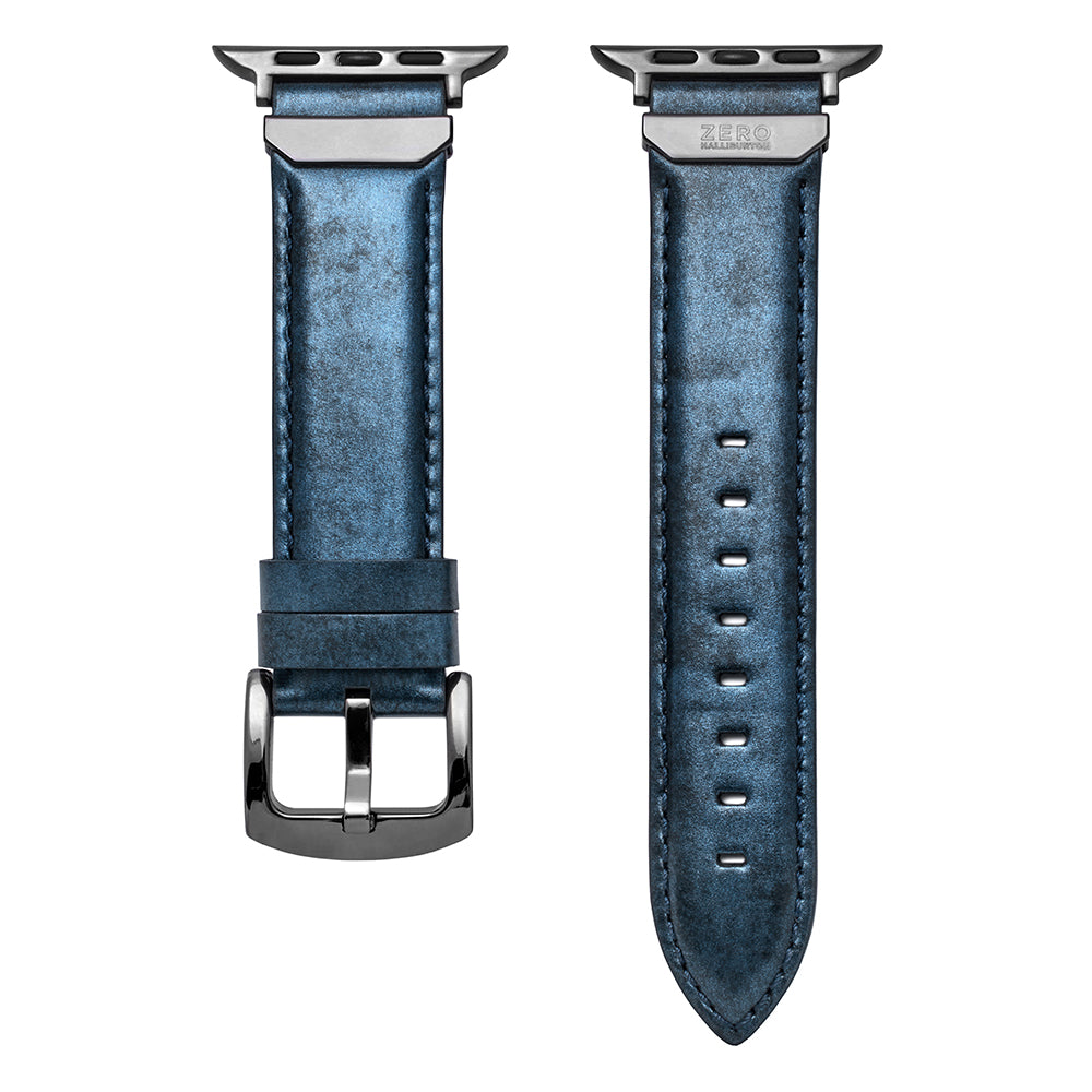 For Apple Watch (49/46/45/44mm)ZERO HALLIBURTON Leather WatchBand (Steel Blue)