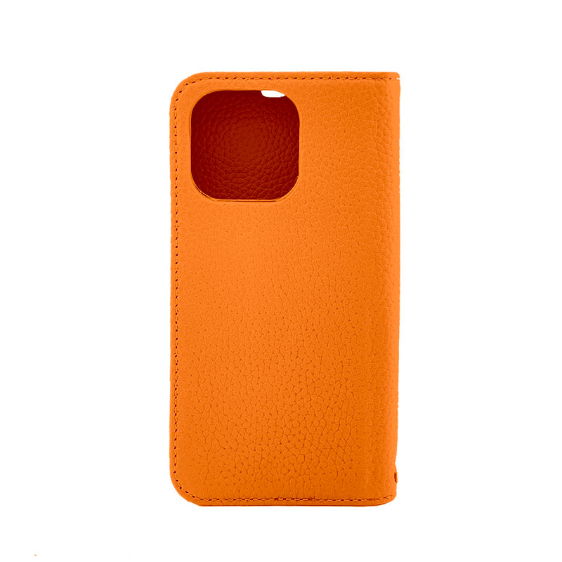 【iPhone13 Pro】REAL LEATHER 手帳ケース (オレンジ)