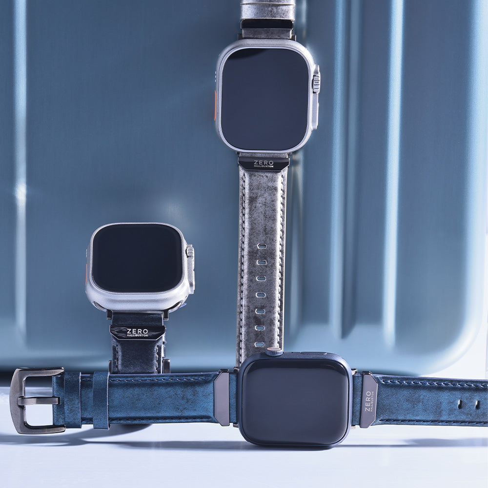 For Apple Watch (49/46/45/44mm)ZERO HALLIBURTON Leather WatchBand (Matte Silver)