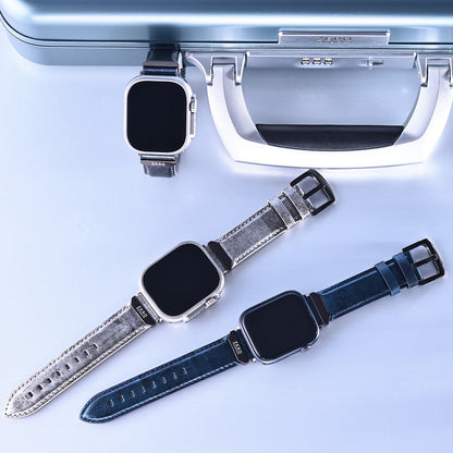 For Apple Watch (49/46/45/44mm)ZERO HALLIBURTON Leather WatchBand (Black)