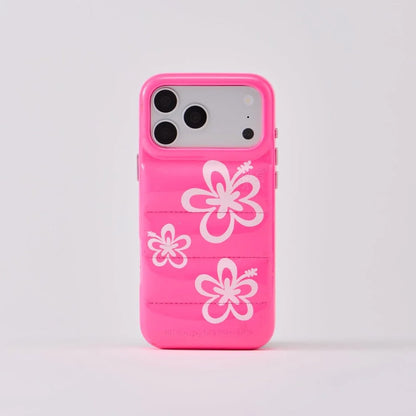 The Puffer Case (Hibiscus 02 in Neon Pink)