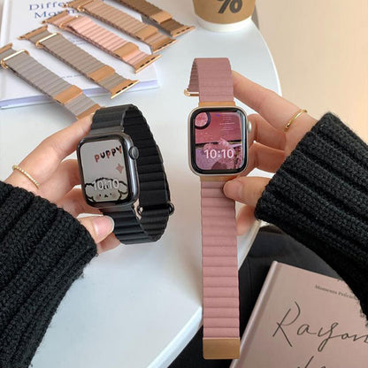 【Apple Watch バンド 41/40/38mm】レザーマグネットバンド (ピンク) for Apple Watch SE(第2/1世代)/Series9/8/7/6/5/4/3/2/1