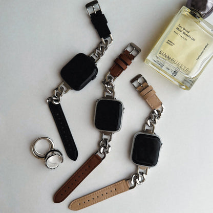 【Apple Watch38/40/41/42(S10)mm】Leather Chain Band for Apple Watch (BROWN)
