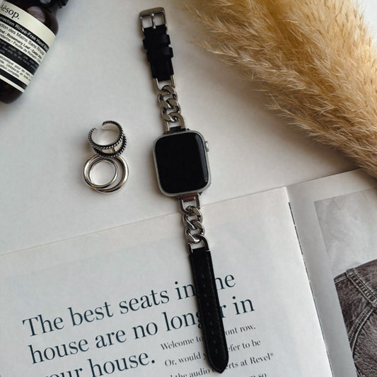 【Apple Watch38/40/41/42(S10)mm】Leather Chain Band for Apple Watch (BLACK)