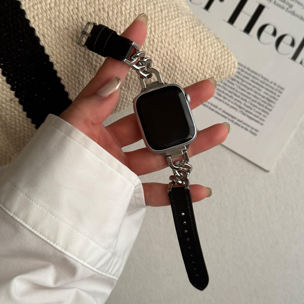 【Apple Watch38/40/41/42(S10)mm】Leather Chain Band for Apple Watch (BROWN)