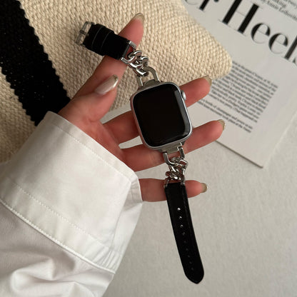 【Apple Watch38/40/41/42(S10)mm】Leather Chain Band for Apple Watch (BROWN)