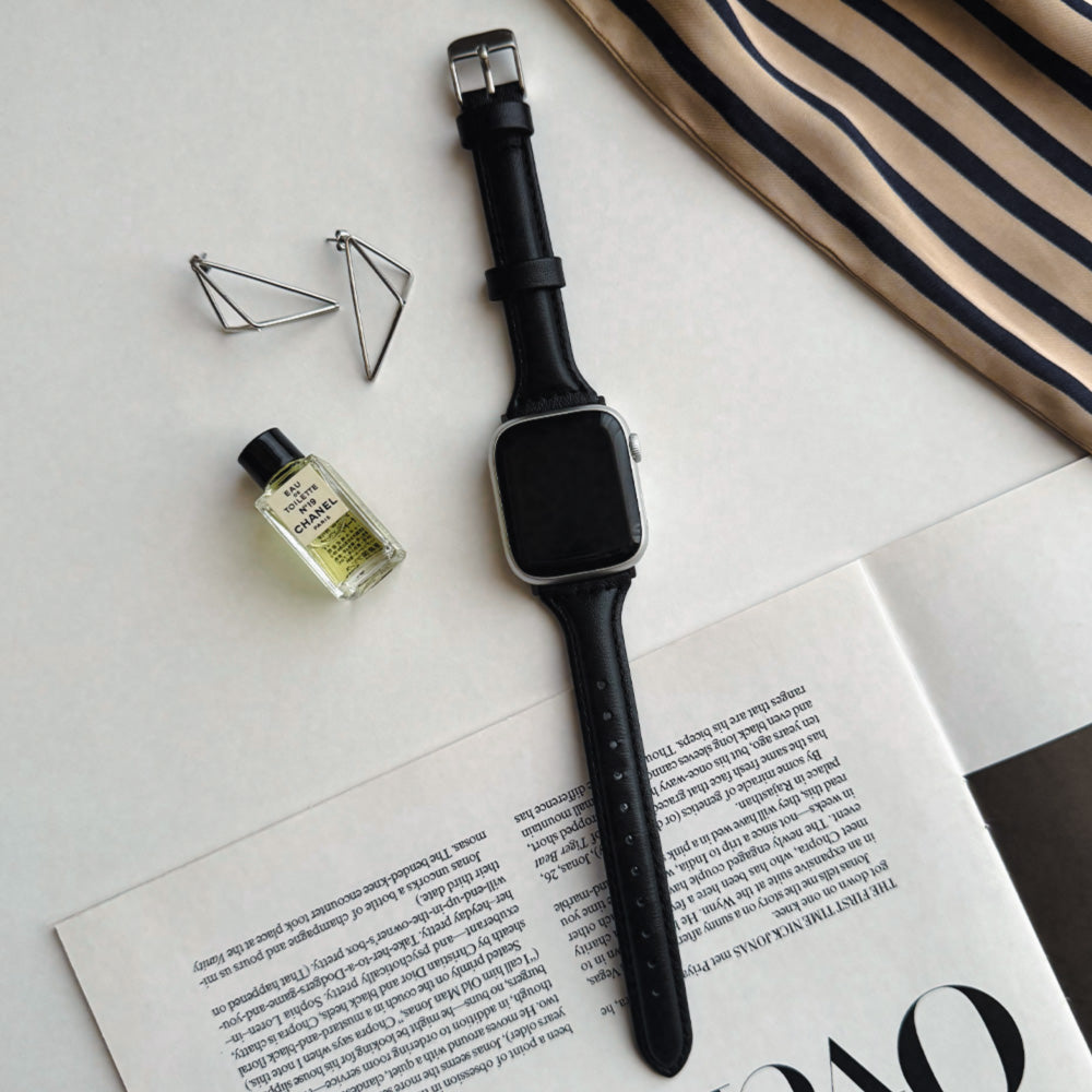 【Apple Watch38/40/41/42(S10)mm】Real Leather Band for Apple Watch (BLACK)