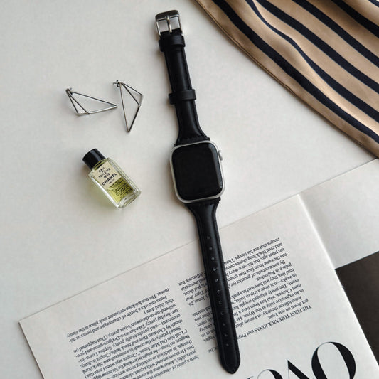 【Apple Watch38/40/41/42(S10)mm】Real Leather Band for Apple Watch (BLACK)