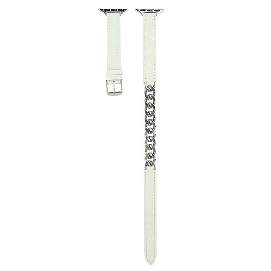 【Apple Watch バンド 41/40/38mm】レザーチェーンバンド (ホワイト) for Apple Watch SE(第2/1世代)/Series9/8/7/6/5/4/3/2/1
