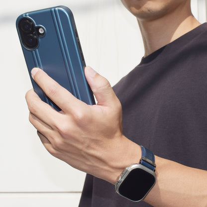 For Apple Watch (49/46/45/44mm)ZERO HALLIBURTON Leather WatchBand (Steel Blue)