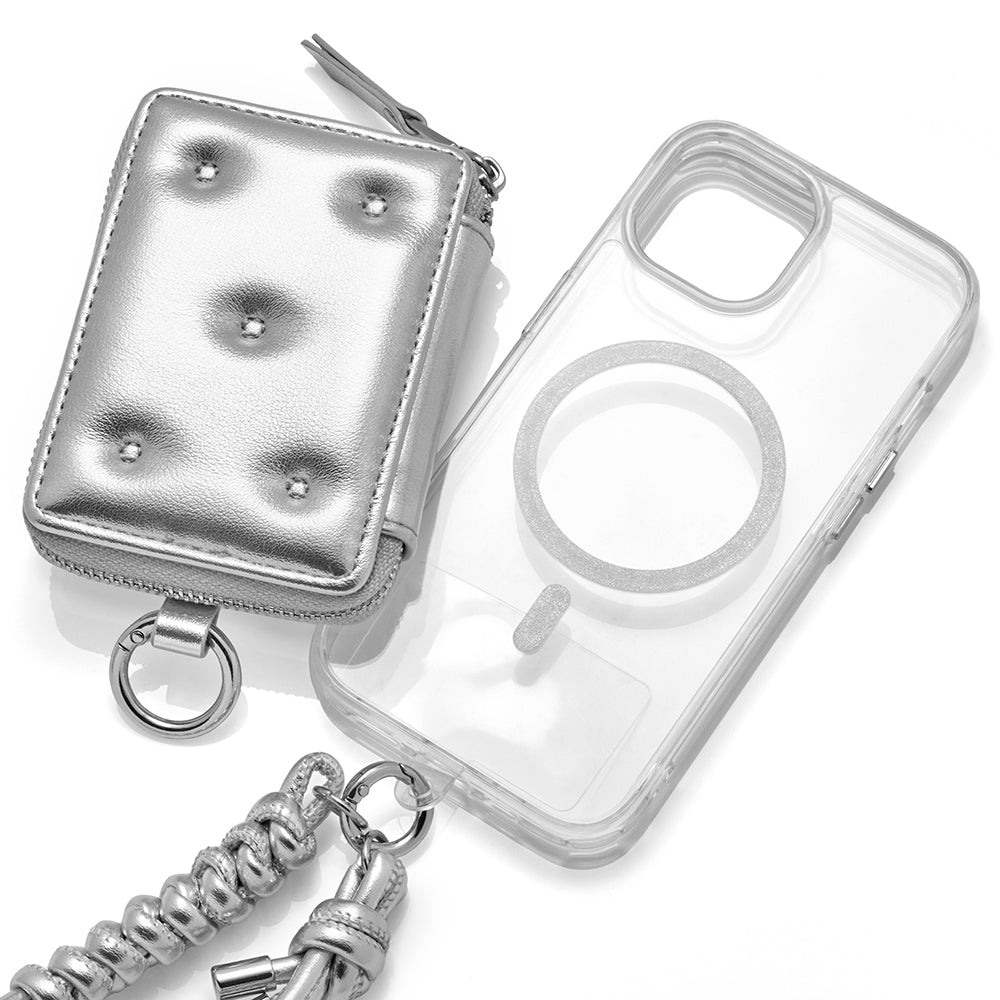 【MagSafe アクセサリー】Mag Coin Case with Hand Strap(silver)