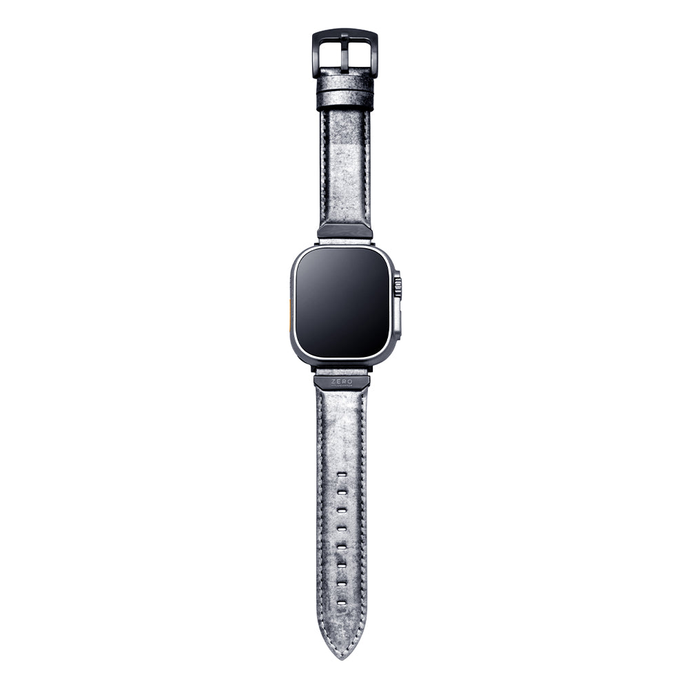 For Apple Watch (49/46/45/44mm)ZERO HALLIBURTON Leather WatchBand (Matte Silver)