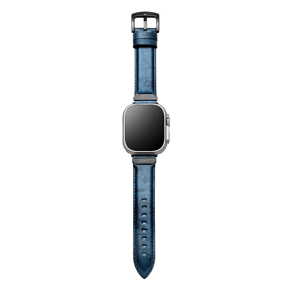 For Apple Watch (49/46/45/44mm)ZERO HALLIBURTON Leather WatchBand (Steel Blue)