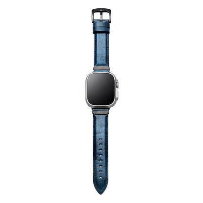 For Apple Watch (49/46/45/44mm)ZERO HALLIBURTON Leather WatchBand (Steel Blue)