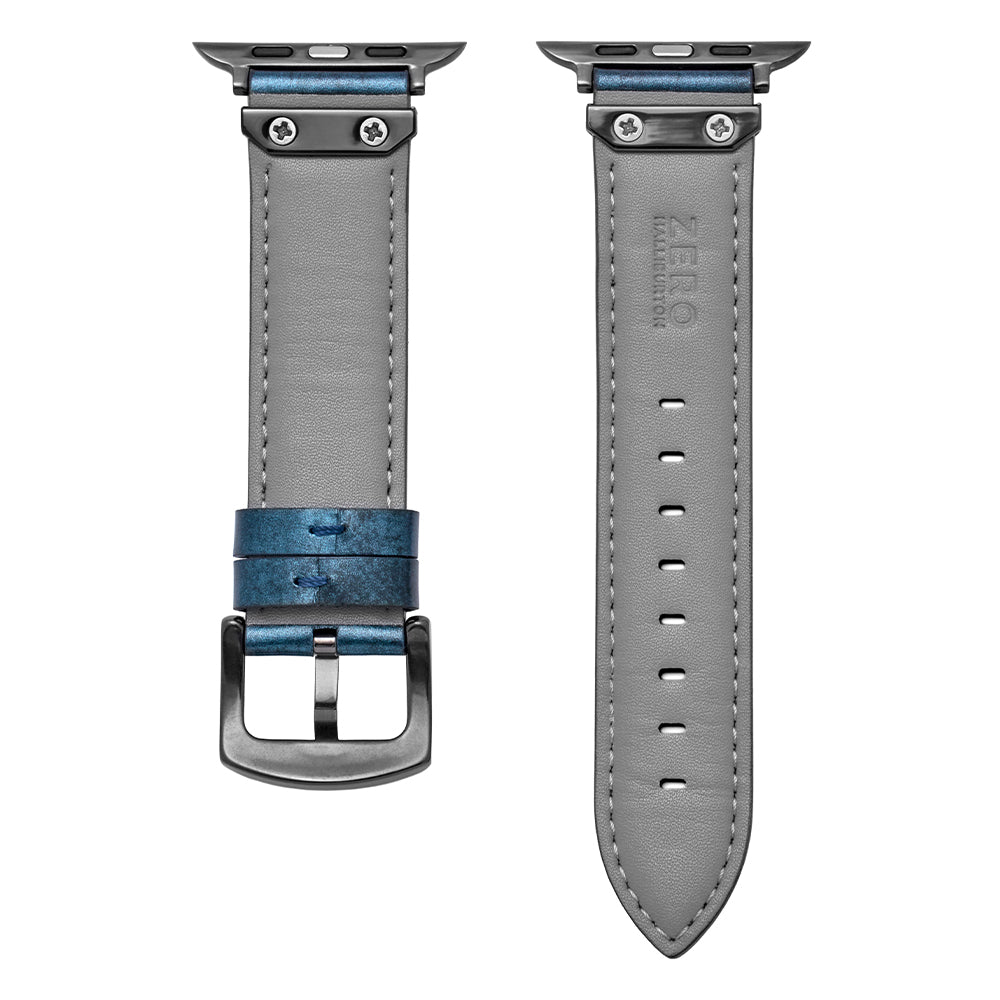 For Apple Watch (49/46/45/44mm)ZERO HALLIBURTON Leather WatchBand (Steel Blue)