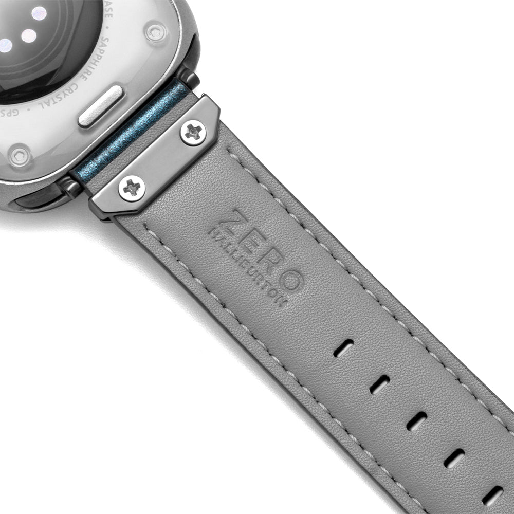 For Apple Watch (49/46/45/44mm)ZERO HALLIBURTON Leather WatchBand (Steel Blue)