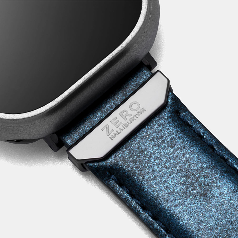 For Apple Watch (49/46/45/44mm)ZERO HALLIBURTON Leather WatchBand (Steel Blue)