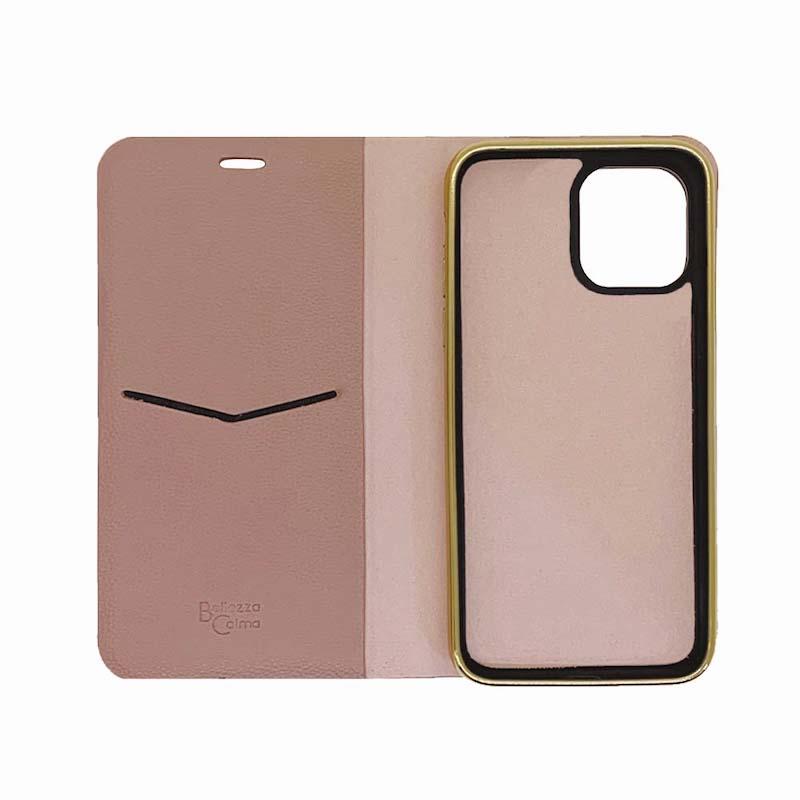 【iPhone11 Pro】2WAY 手帳型ケース(ゴールド×ピンク)