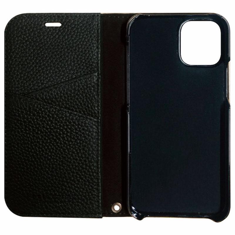 【iPhone12/12 Pro】REAL LEATHER 手帳型ケース(ブラック)