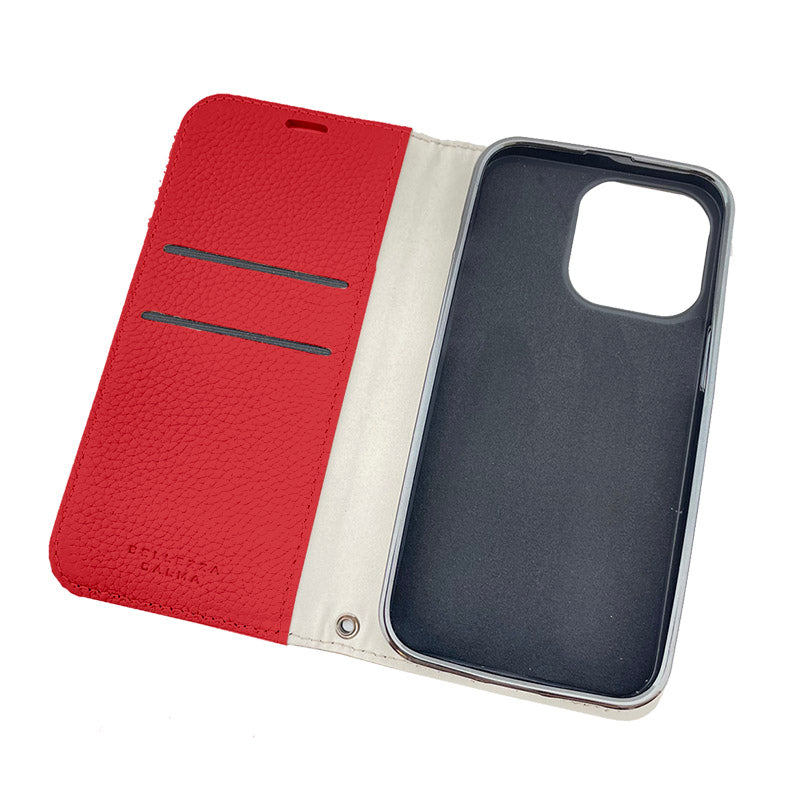 【iPhone13 Pro】REAL LEATHER 手帳ケース (レッド)