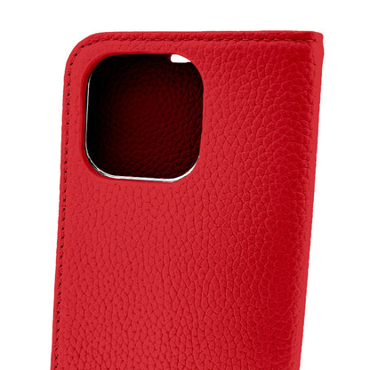 【iPhone13 Pro】REAL LEATHER 手帳ケース (レッド)