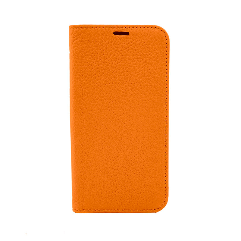 【iPhone13 Pro】REAL LEATHER 手帳ケース (オレンジ)