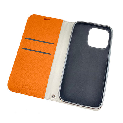 【iPhone13 Pro】REAL LEATHER 手帳ケース (オレンジ)