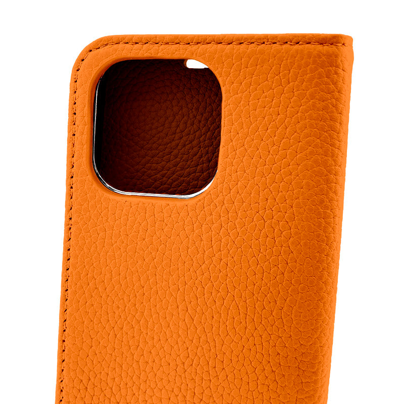【iPhone13 Pro】REAL LEATHER 手帳ケース (オレンジ)